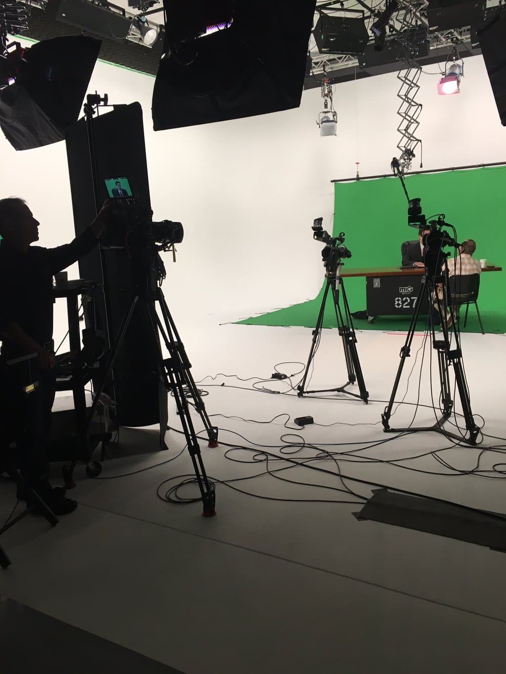On set, directing talent